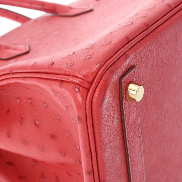 Hermes Birkin 30 Ostrich Leather In Rouge Vif With Gold Hardware - Picture 8 of 12